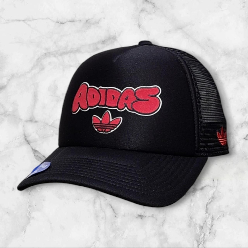 Adidas Originals Street Black Scarlet Red Trucker Hat Cap Snapback Adjustable